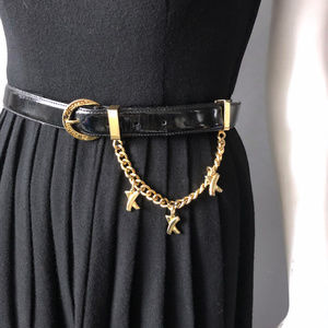 1980s Paloma Picasso Tiffany Gold Charm Belt 32" W